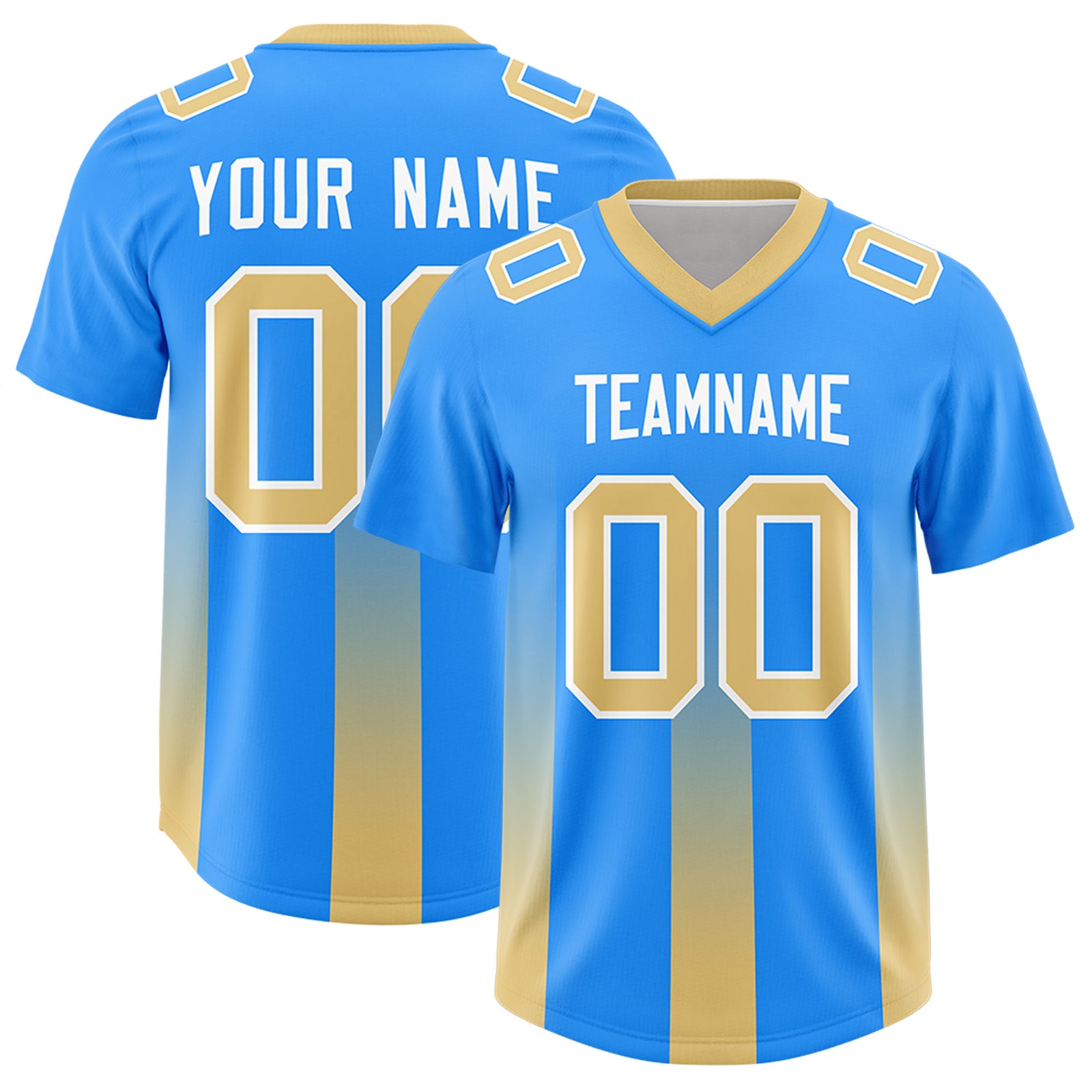 Custom Light Blue Khaki Vertical Width Stripe Gradient Fashion Personalized Team Football Jersey