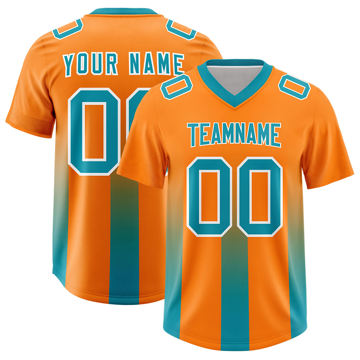 Custom Orange Aqua Vertical Width Stripe Gradient Fashion Personalized Team Football Jersey