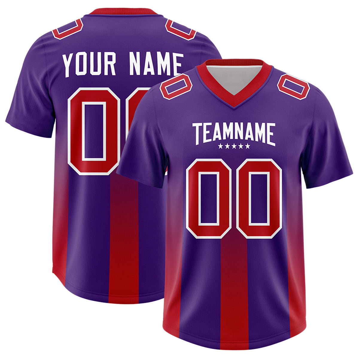 Custom Purple Red Vertical Width Stripe Gradient Fashion Personalized Team Football Jersey