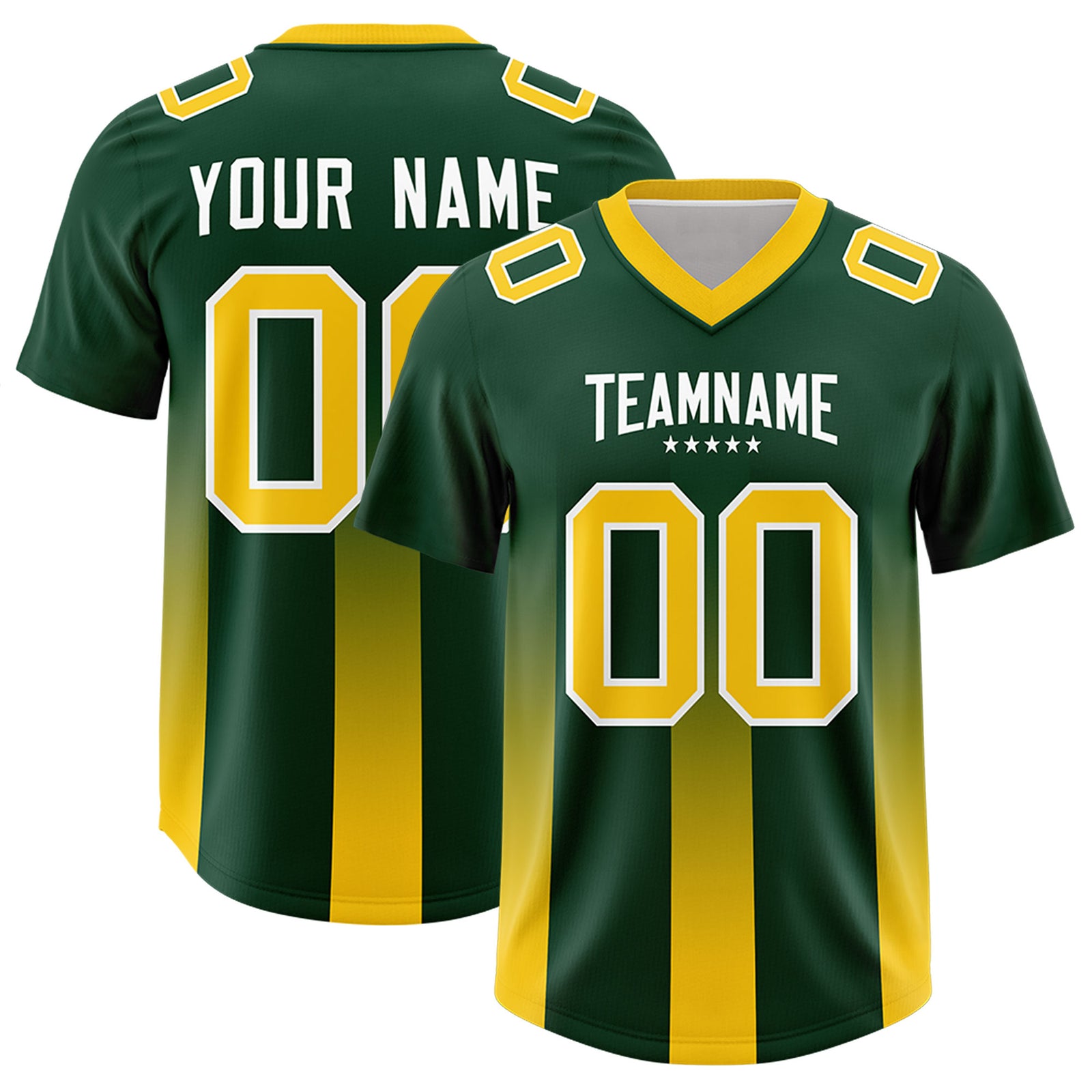 Custom Green Yellow Vertical Width Stripe Gradient Fashion Personalized Team Football Jersey