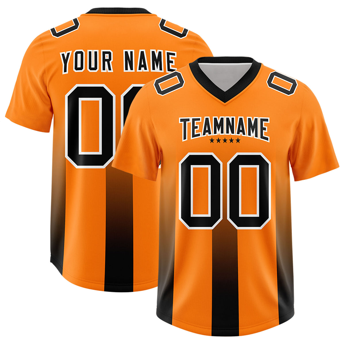 Custom Orange Black Vertical Width Stripe Gradient Fashion Personalized Team Football Jersey
