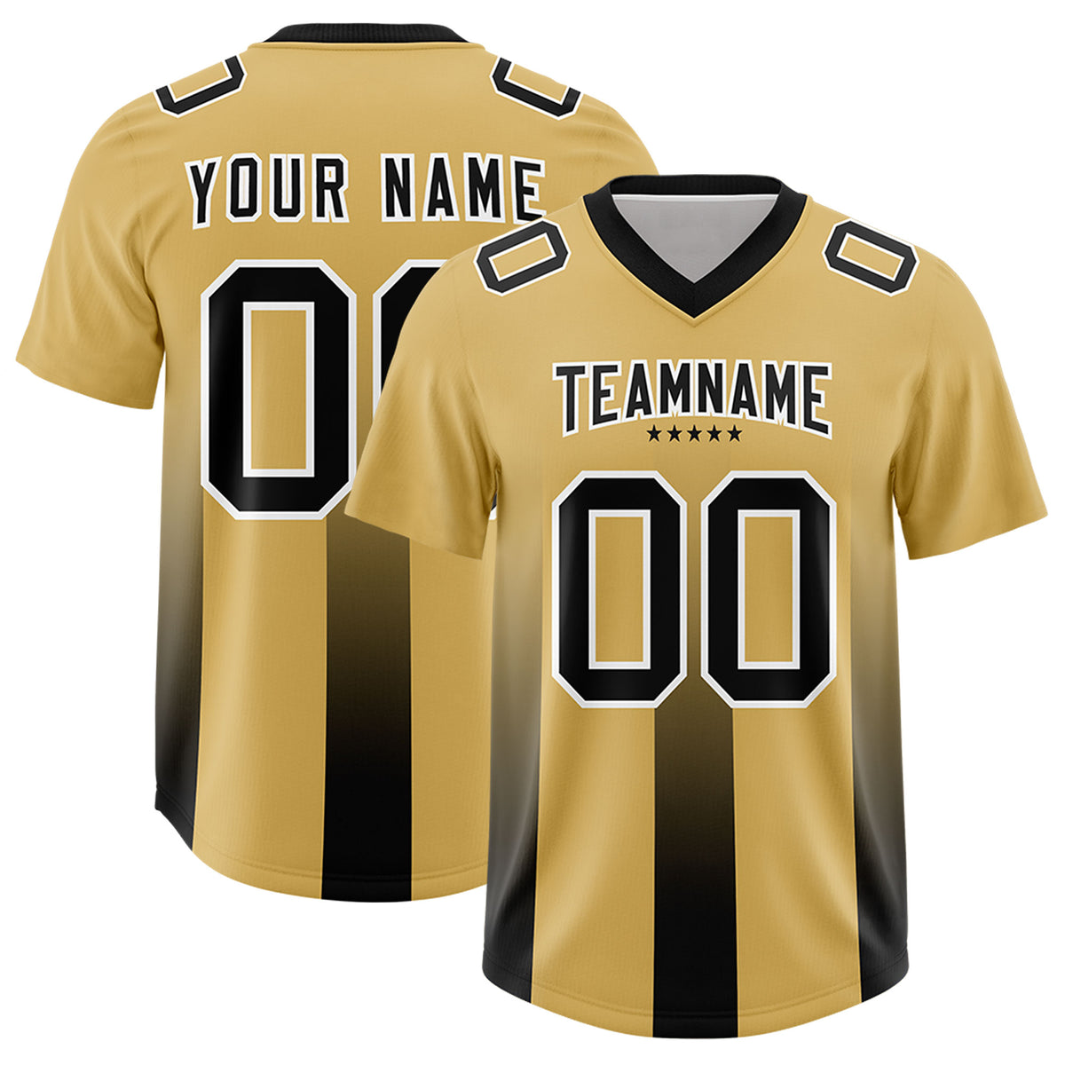 Custom Khaki Black Vertical Width Stripe Gradient Fashion Personalized Team Football Jersey