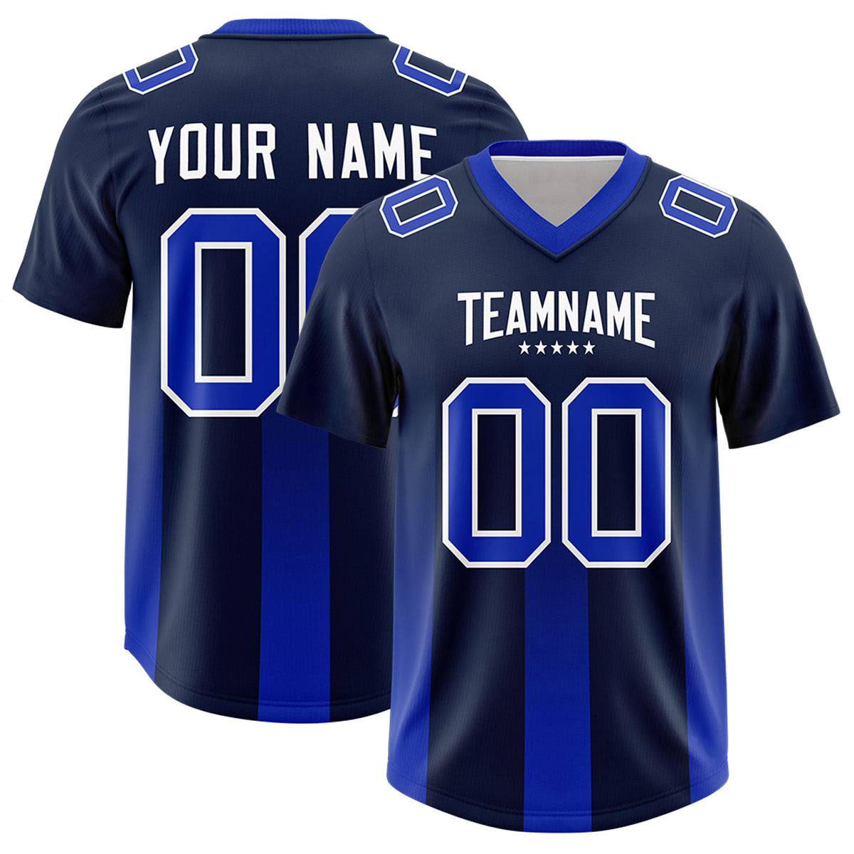 Custom Navy Royal Vertical Width Stripe Gradient Fashion Personalized Team Football Jersey