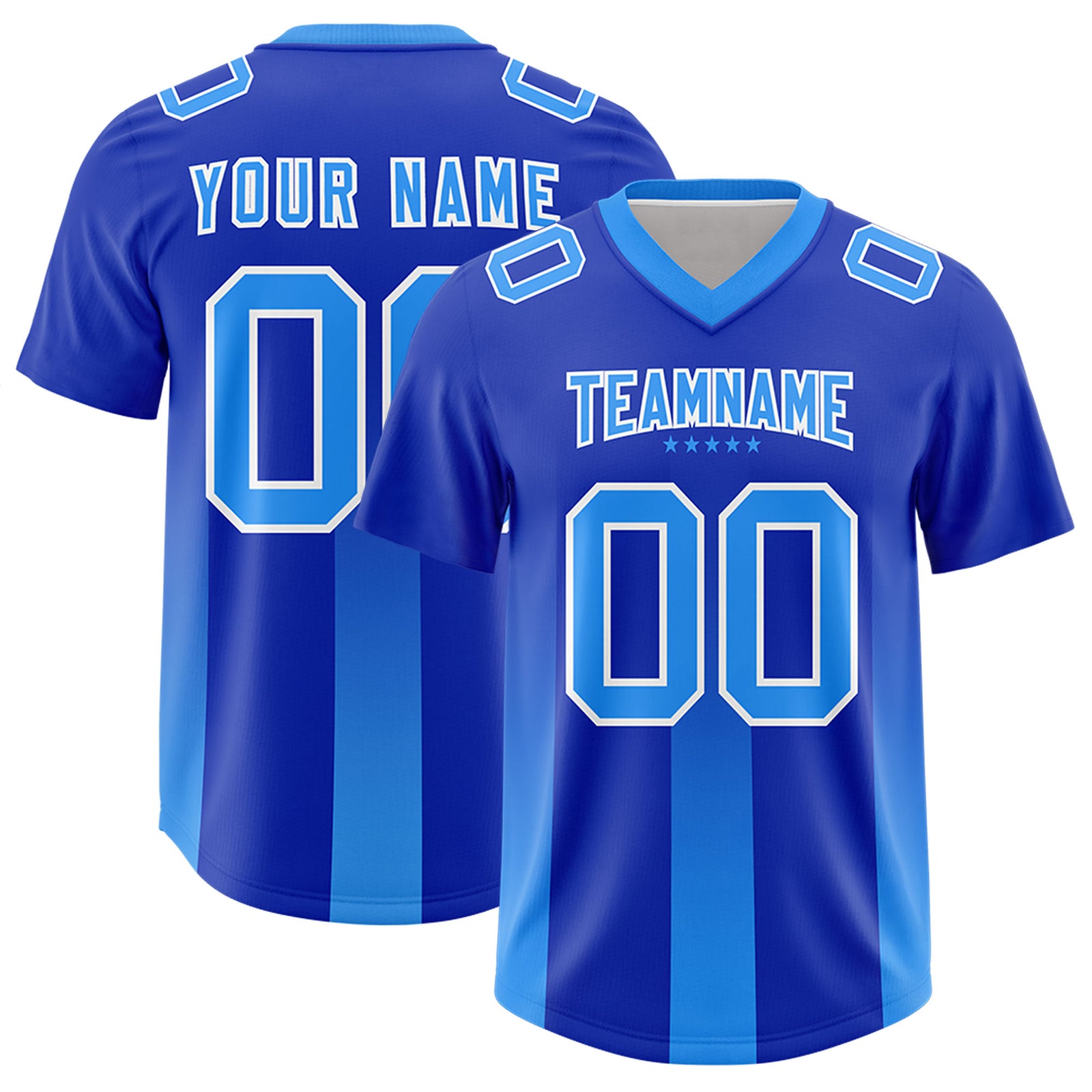 Custom Royal Light Blue Vertical Width Stripe Gradient Fashion Personalized Team Football Jersey