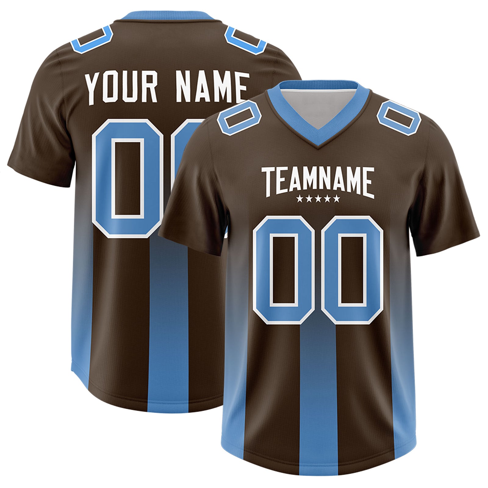 Custom Brown Powder Blue Vertical Width Stripe Gradient Fashion Personalized Team Football Jersey