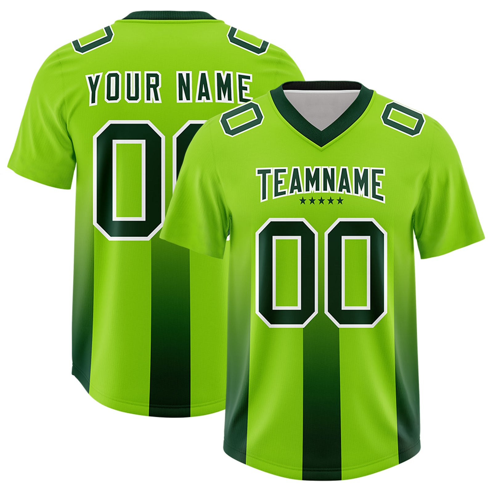 Custom Neon Green Green Vertical Width Stripe Gradient Fashion Personalized Team Football Jersey