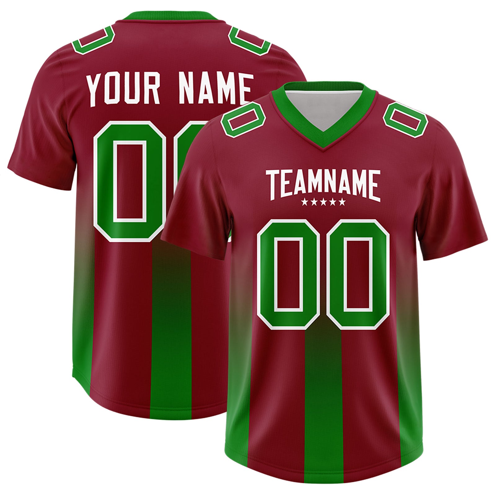 Custom Cardinal Kelly Green Vertical Width Stripe Gradient Fashion Personalized Team Football Jersey