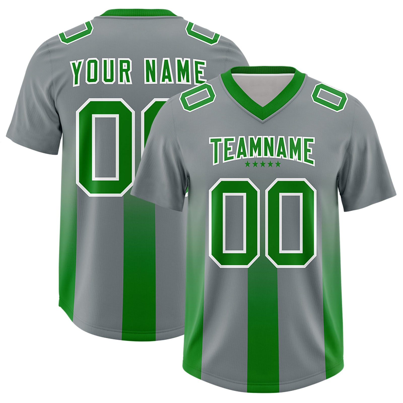 Custom Dark Gray Kelly Green Vertical Width Stripe Gradient Fashion Personalized Team Football Jersey
