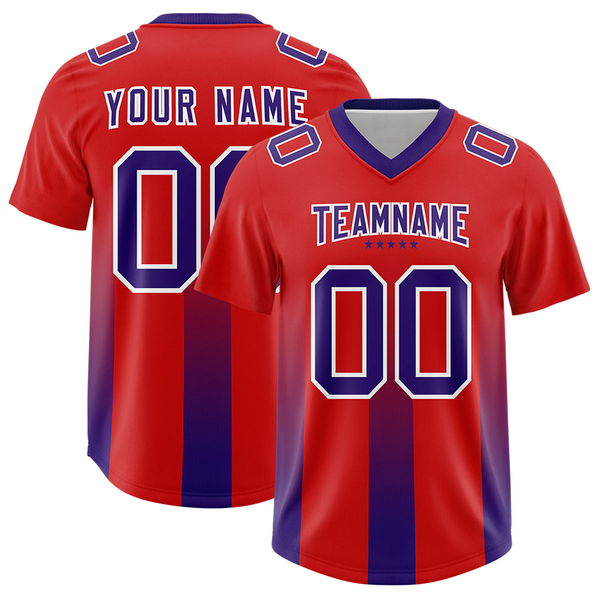 Custom Red Purple Vertical Width Stripe Gradient Fashion Personalized Team Football Jersey