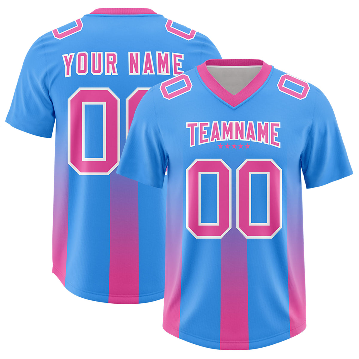 Custom Light Blue Pink Vertical Width Stripe Gradient Fashion Personalized Team Football Jersey