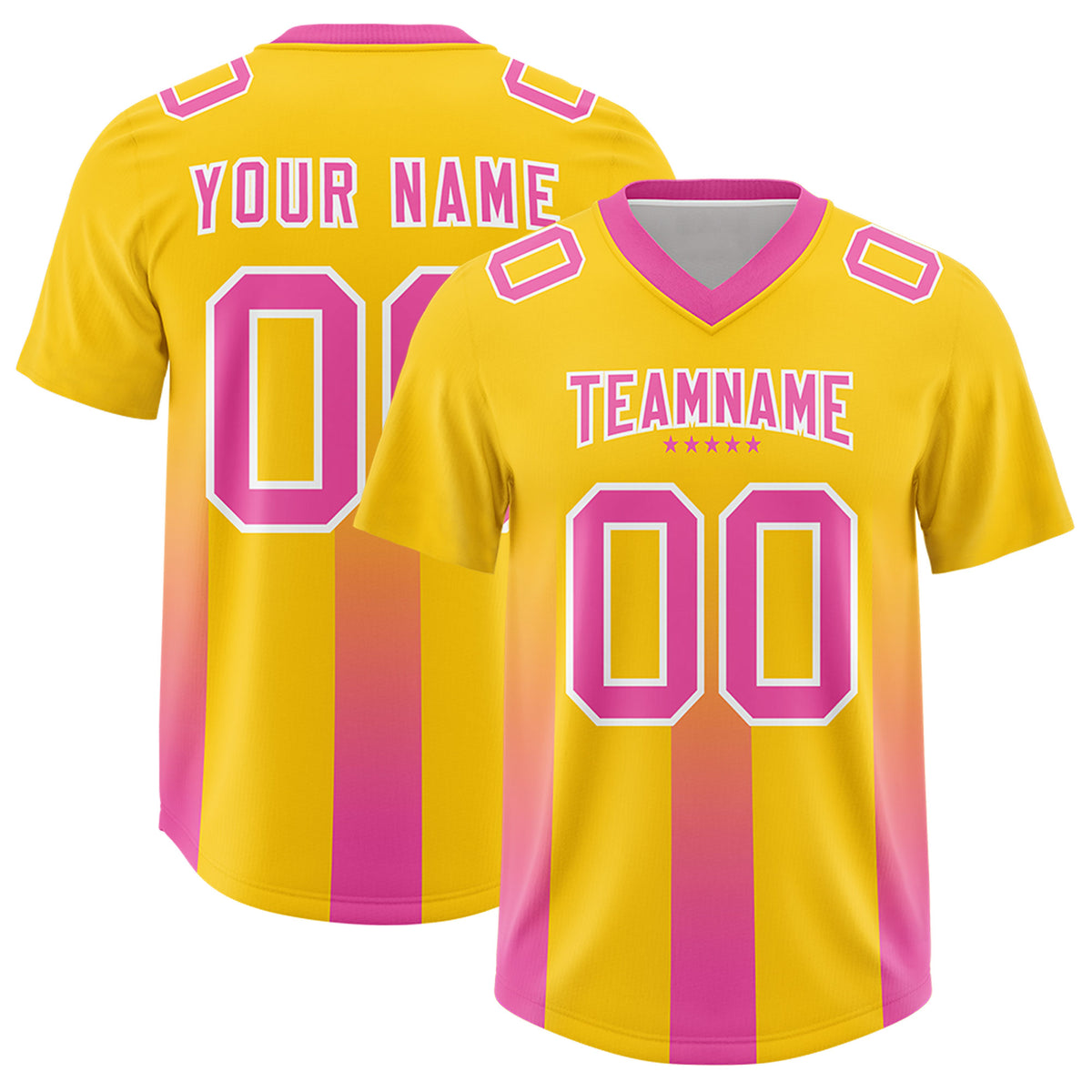 Custom Yellow Pink Vertical Width Stripe Gradient Fashion Personalized Team Football Jersey