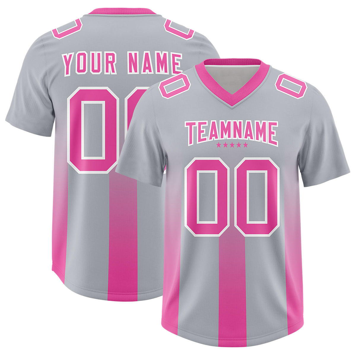 Custom Gray Pink Vertical Width Stripe Gradient Fashion Personalized Team Football Jersey