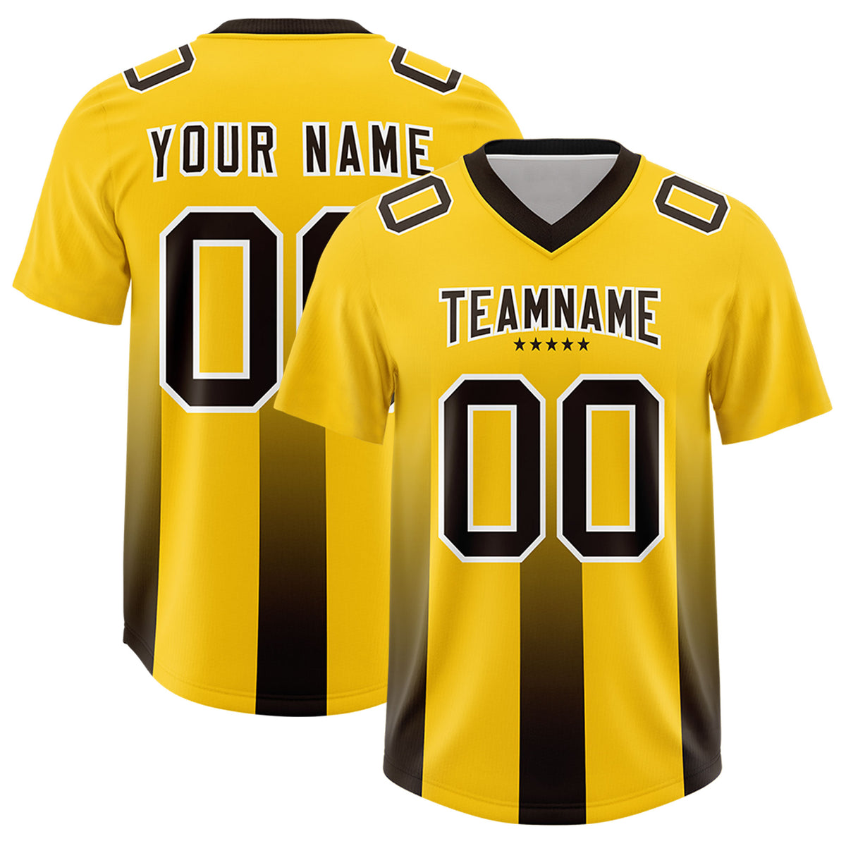 Custom Yellow Brown Vertical Width Stripe Gradient Fashion Personalized Team Football Jersey