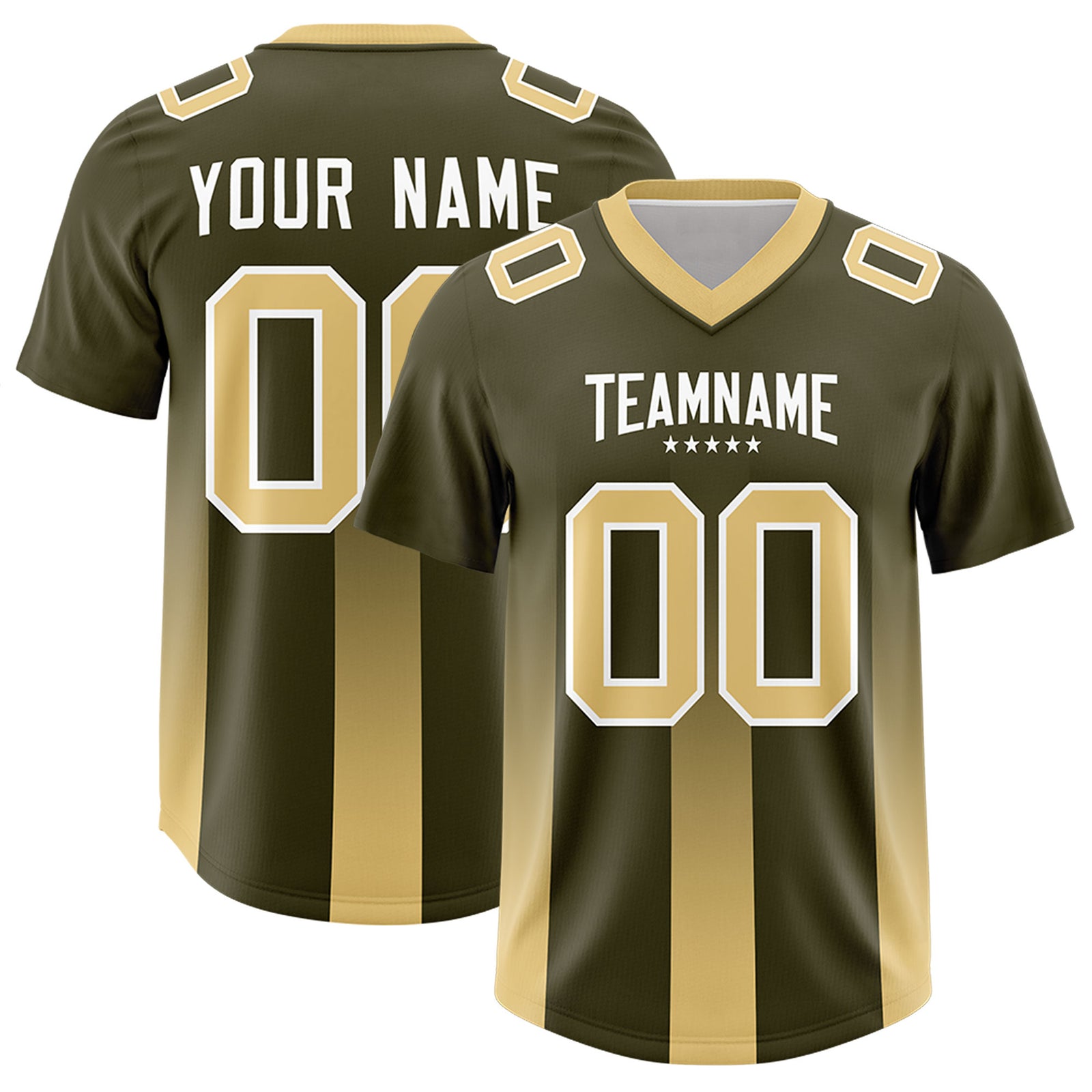 Custom Olive Khaki Vertical Width Stripe Gradient Fashion Personalized Team Football Jersey
