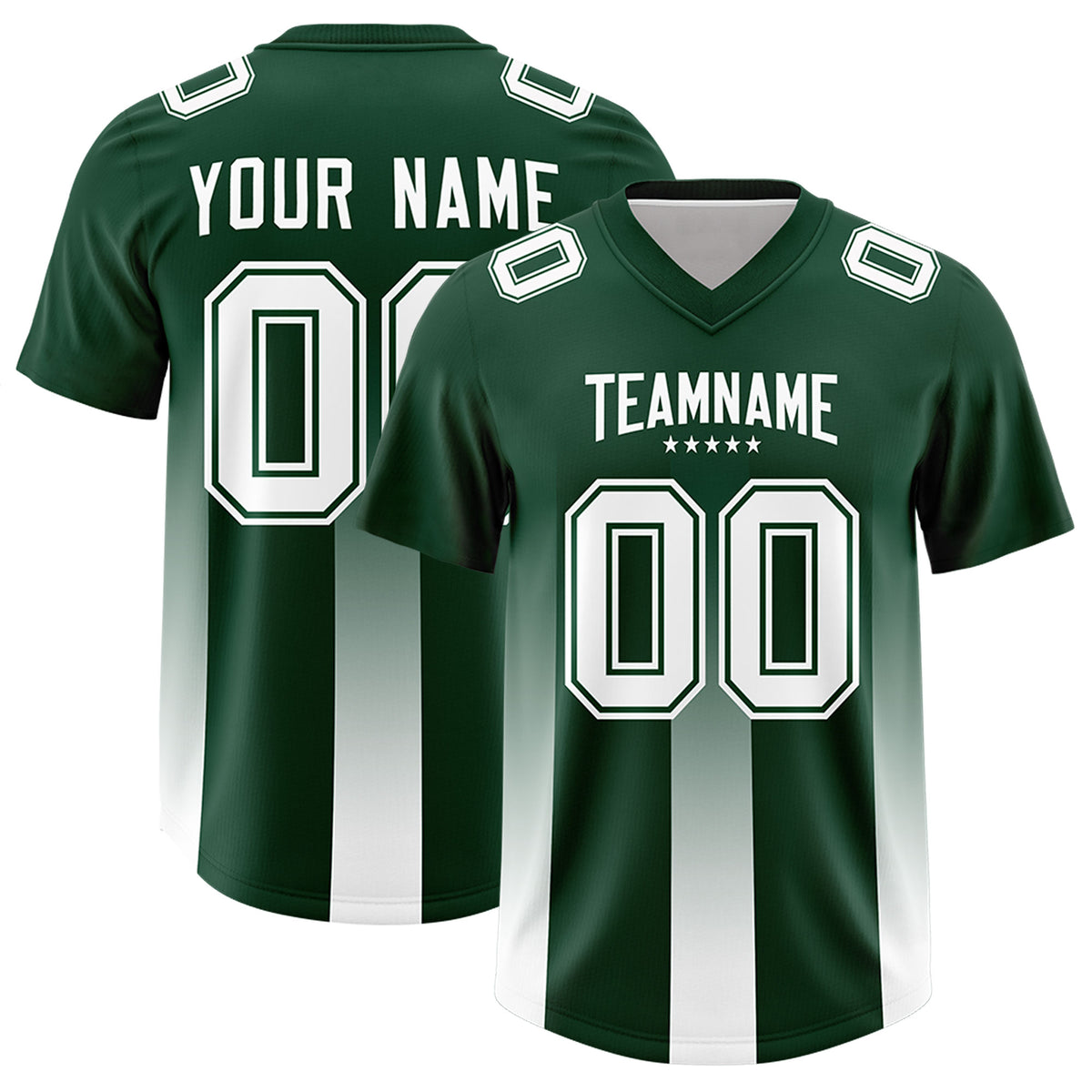 Custom Green White Vertical Width Stripe Gradient Fashion Personalized Team Football Jersey