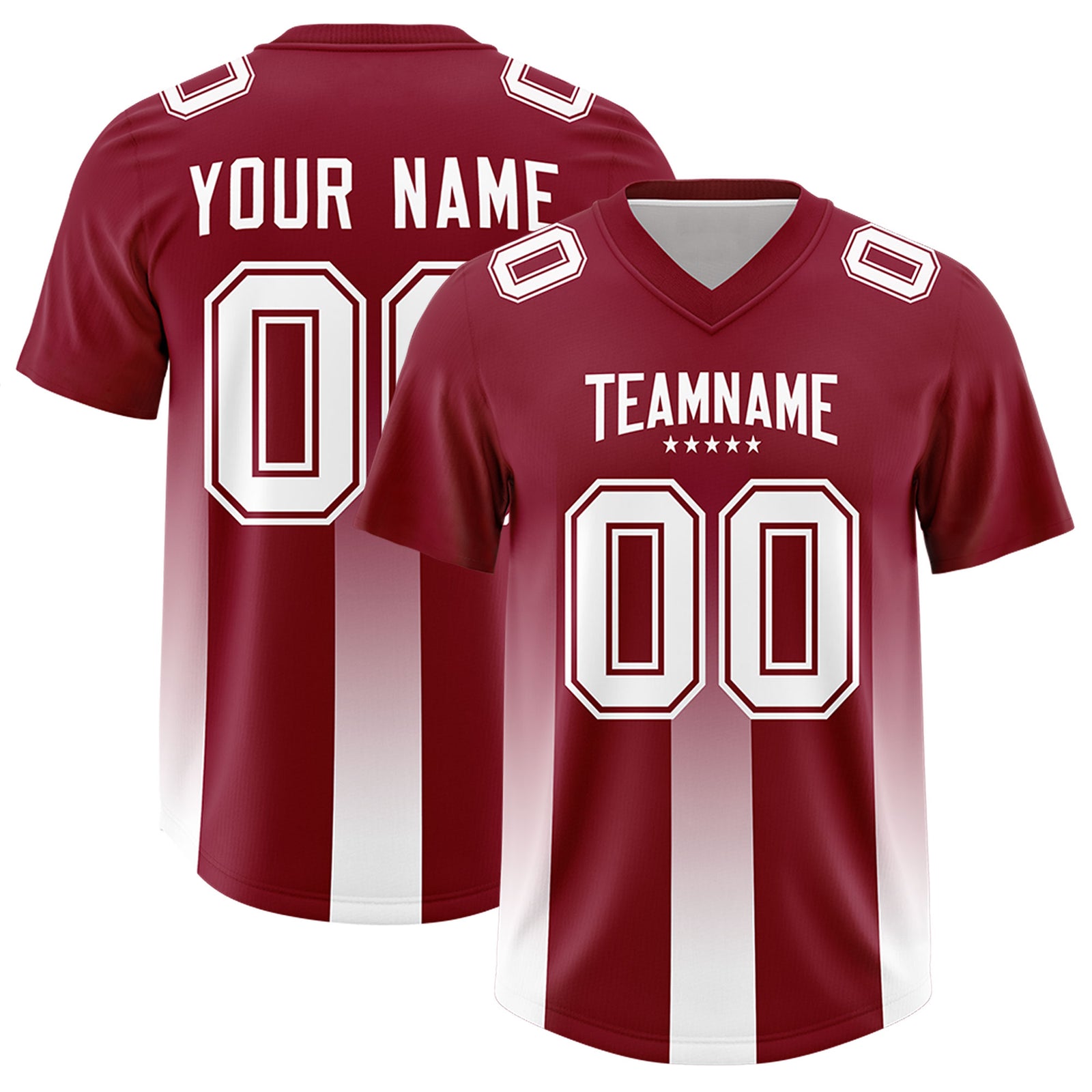 Custom Cardinal White Vertical Width Stripe Gradient Fashion Personalized Team Football Jersey
