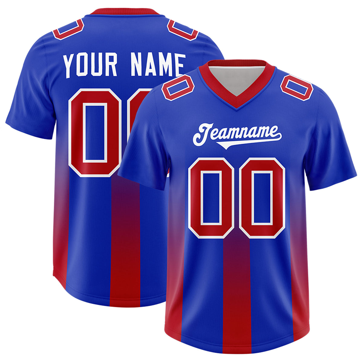 Custom Royal Red Vertical Width Stripe Gradient Fashion Personalized Team Football Jersey