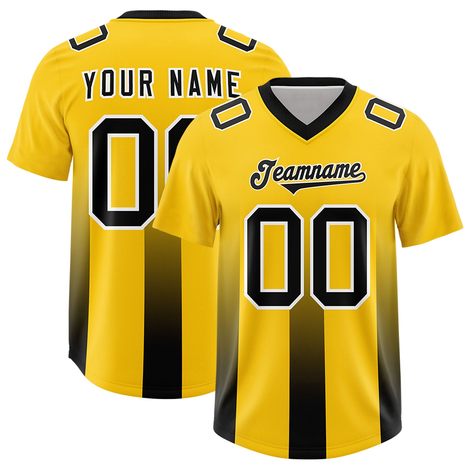 Custom Yellow Black Vertical Width Stripe Gradient Fashion Personalized Team Football Jersey