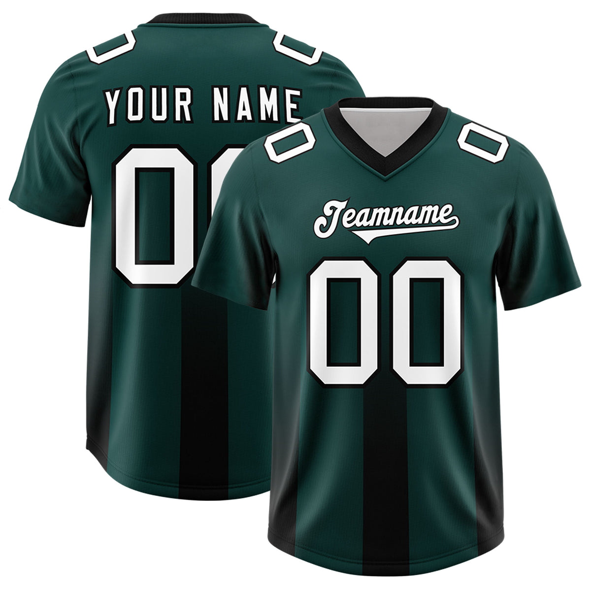 Custom Midnight Green Black Vertical Width Stripe Gradient Fashion Personalized Team Football Jersey