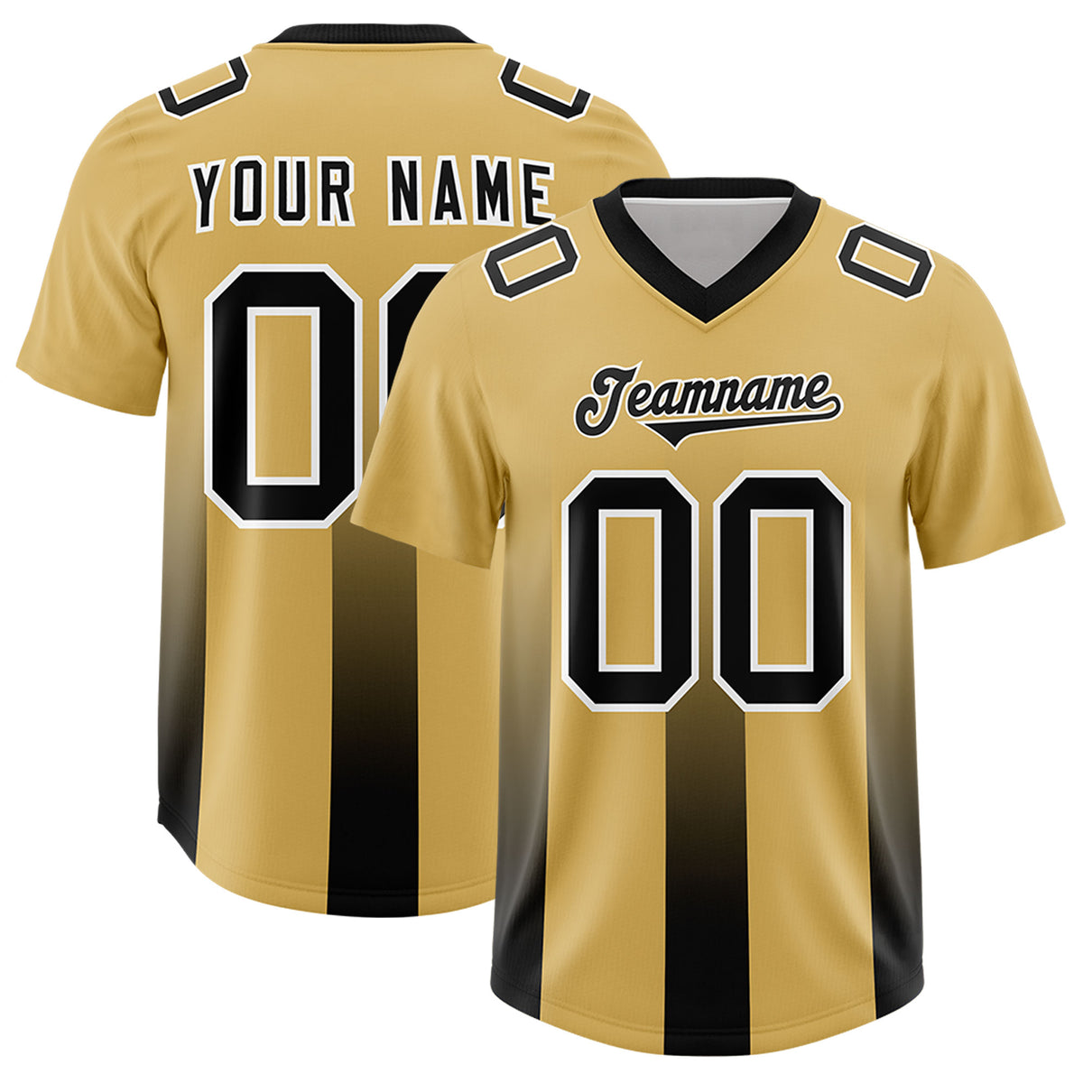 Custom Khaki Black Vertical Width Stripe Gradient Fashion Personalized Team Football Jersey