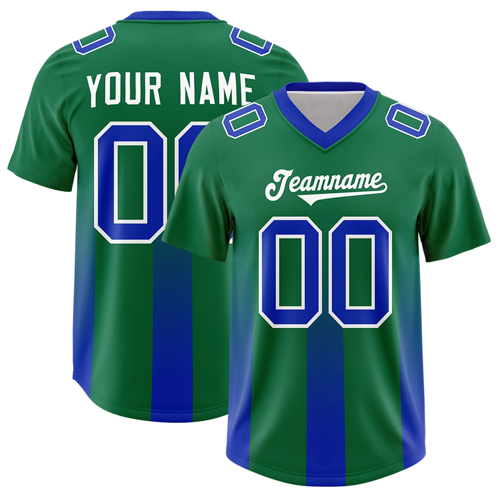 Custom Kelly Green Royal Vertical Width Stripe Gradient Fashion Personalized Team Football Jersey