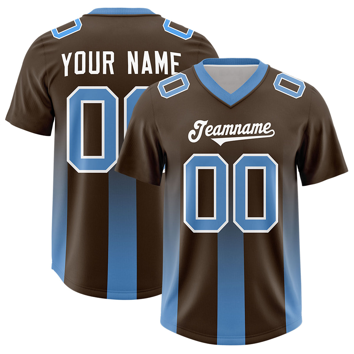 Custom Brown Powder Blue Vertical Width Stripe Gradient Fashion Personalized Team Football Jersey