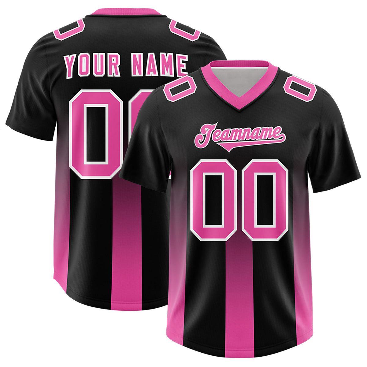Custom Black Pink Vertical Width Stripe Gradient Fashion Personalized Team Football Jersey