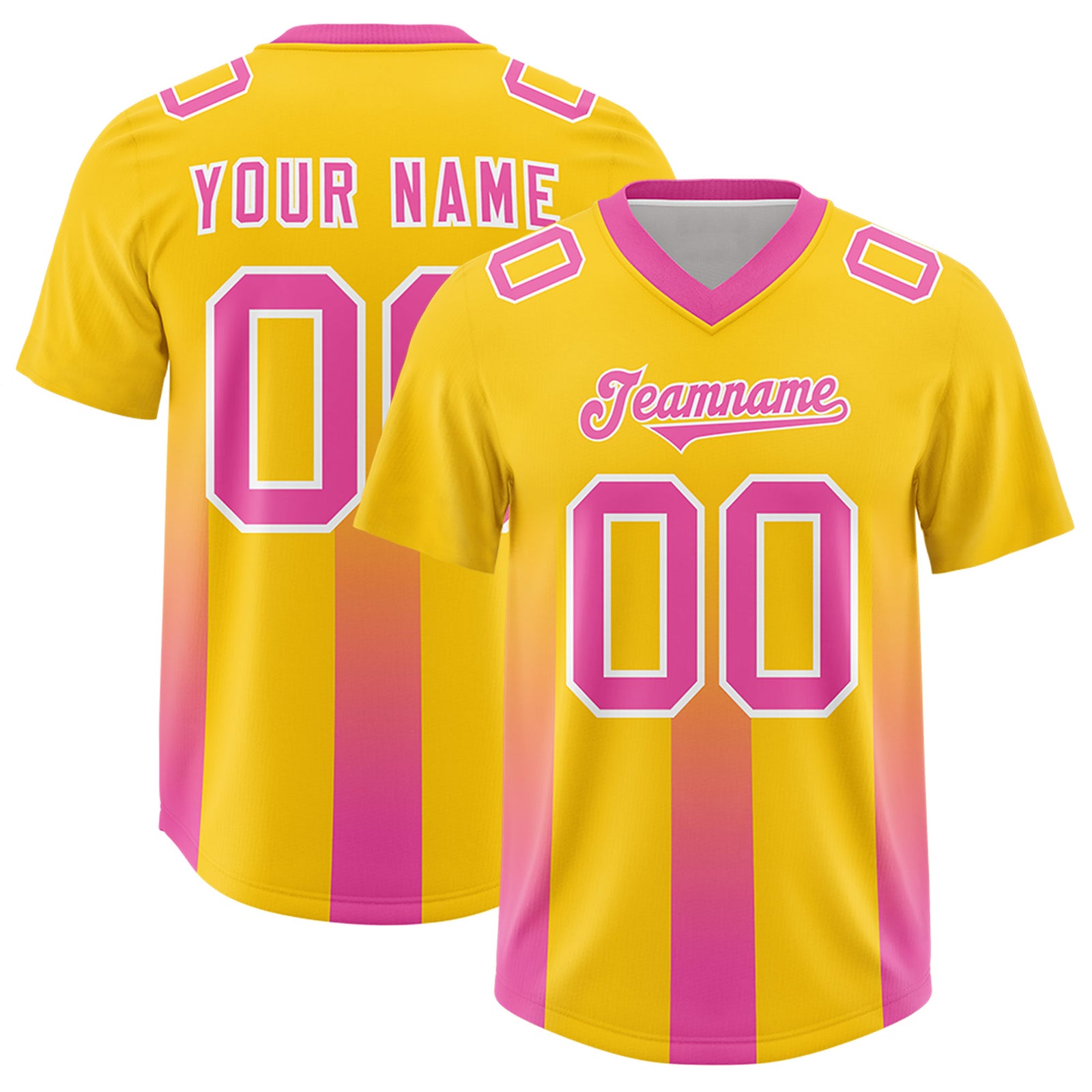 Custom Yellow Pink Vertical Width Stripe Gradient Fashion Personalized Team Football Jersey