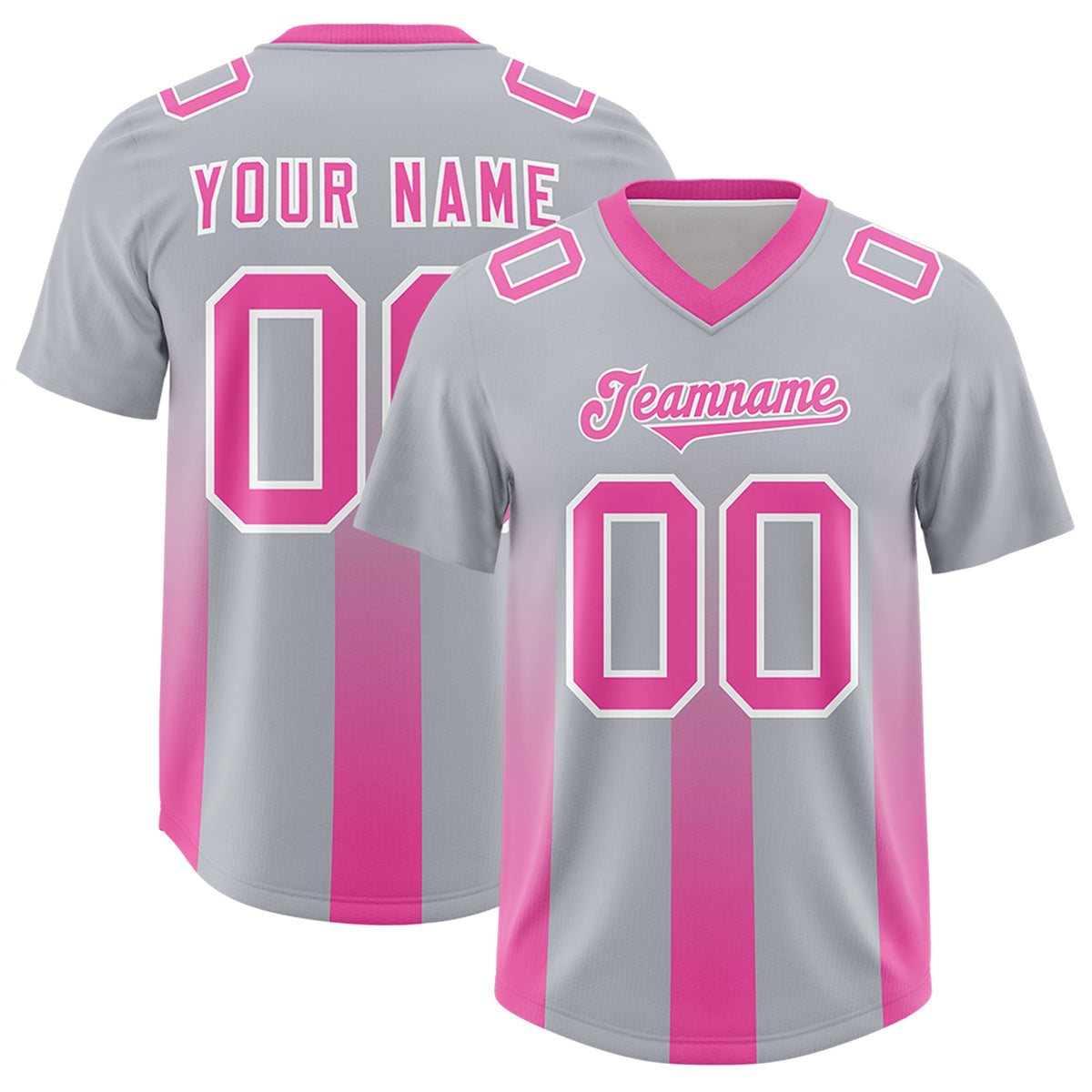 Custom Gray Pink Vertical Width Stripe Gradient Fashion Personalized Team Football Jersey