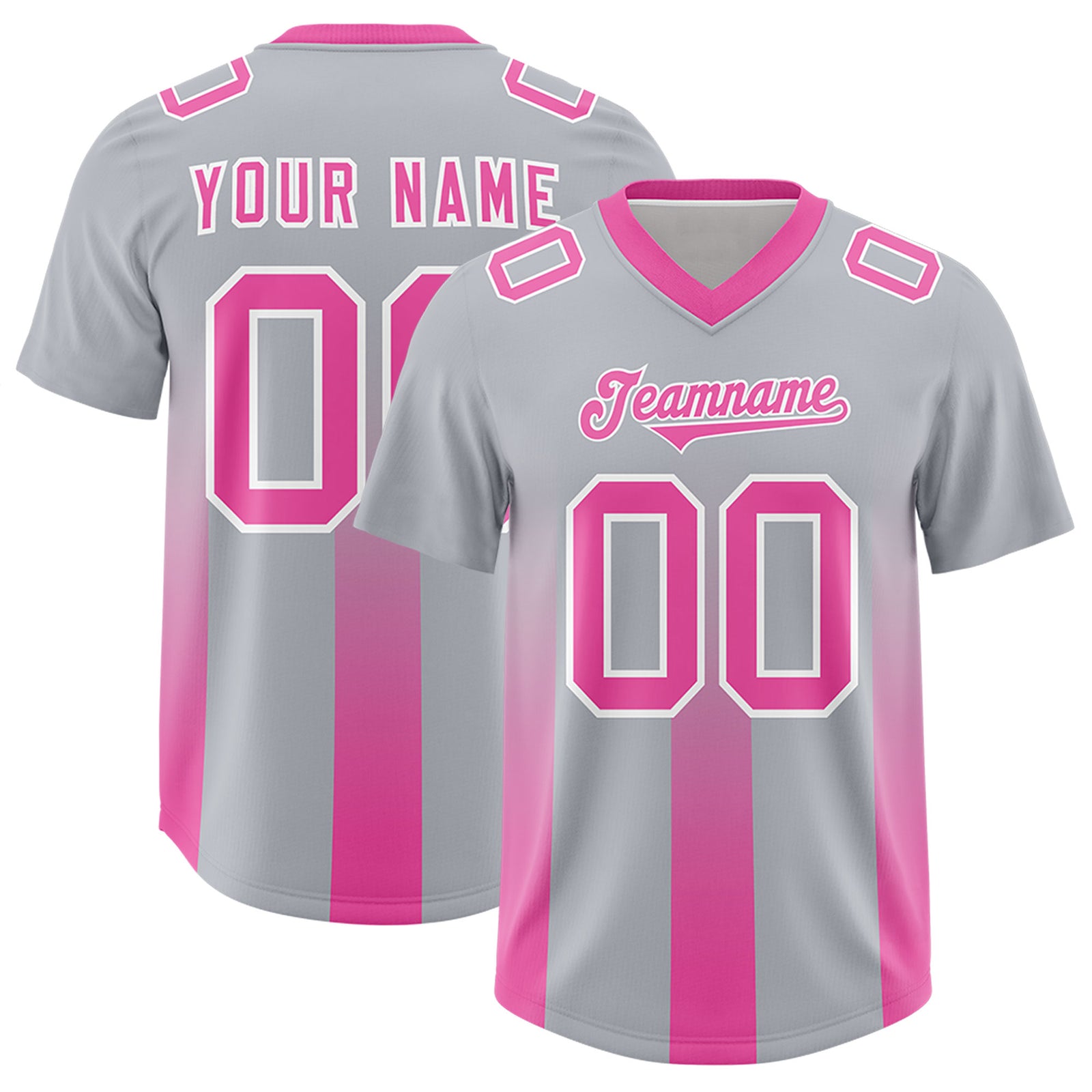 Custom Gray Pink Vertical Width Stripe Gradient Fashion Personalized Team Football Jersey