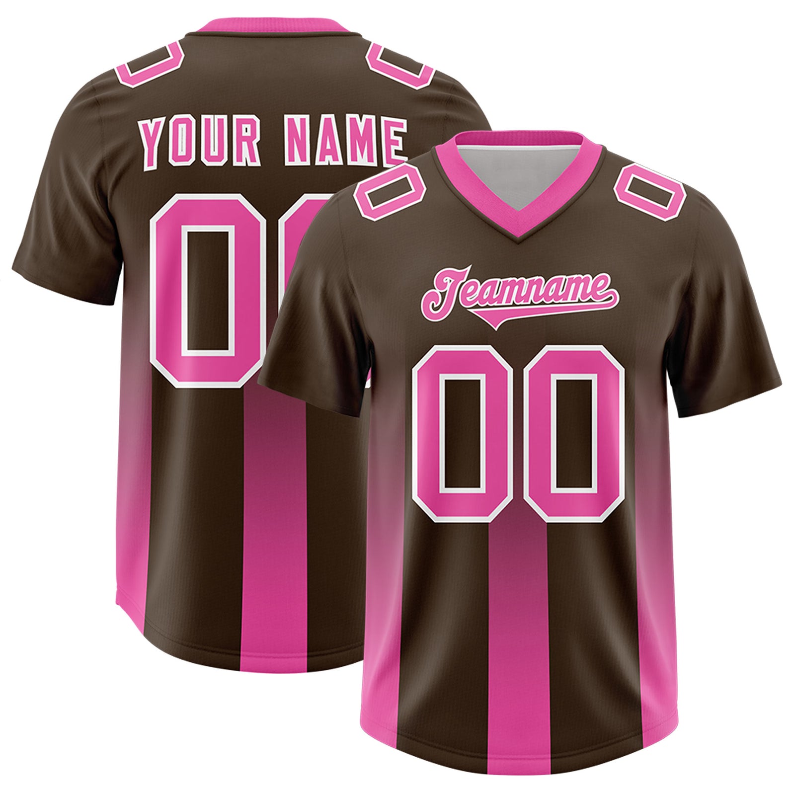 Custom Brown Pink Vertical Width Stripe Gradient Fashion Personalized Team Football Jersey