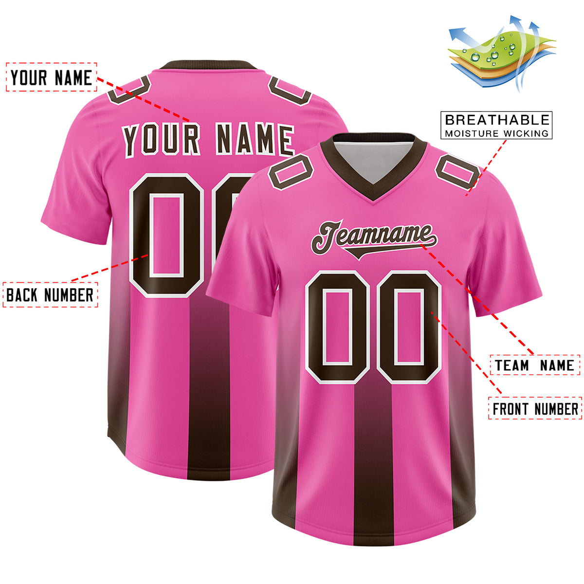 Custom Pink Brown Vertical Width Stripe Gradient Fashion Personalized Team Football Jersey
