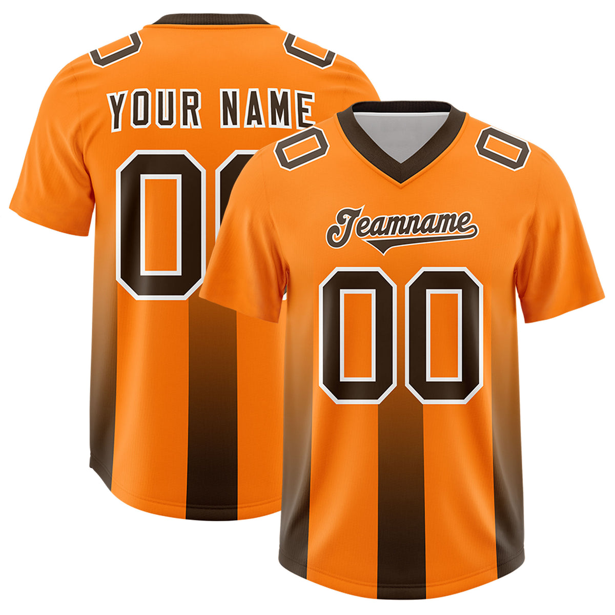 Custom Orange Brown Vertical Width Stripe Gradient Fashion Personalized Team Football Jersey