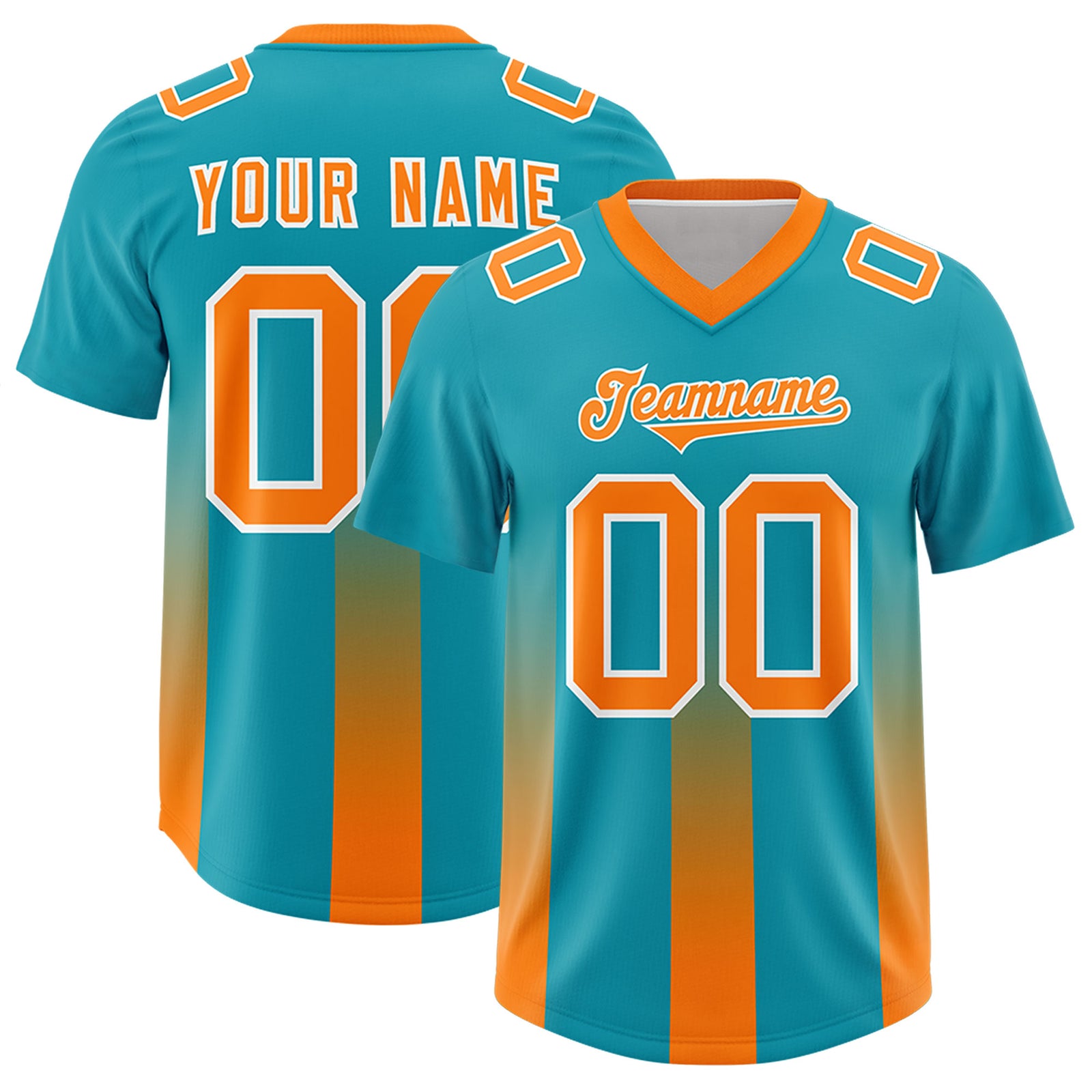 Custom Aqua Orange Vertical Width Stripe Gradient Fashion Personalized Team Football Jersey