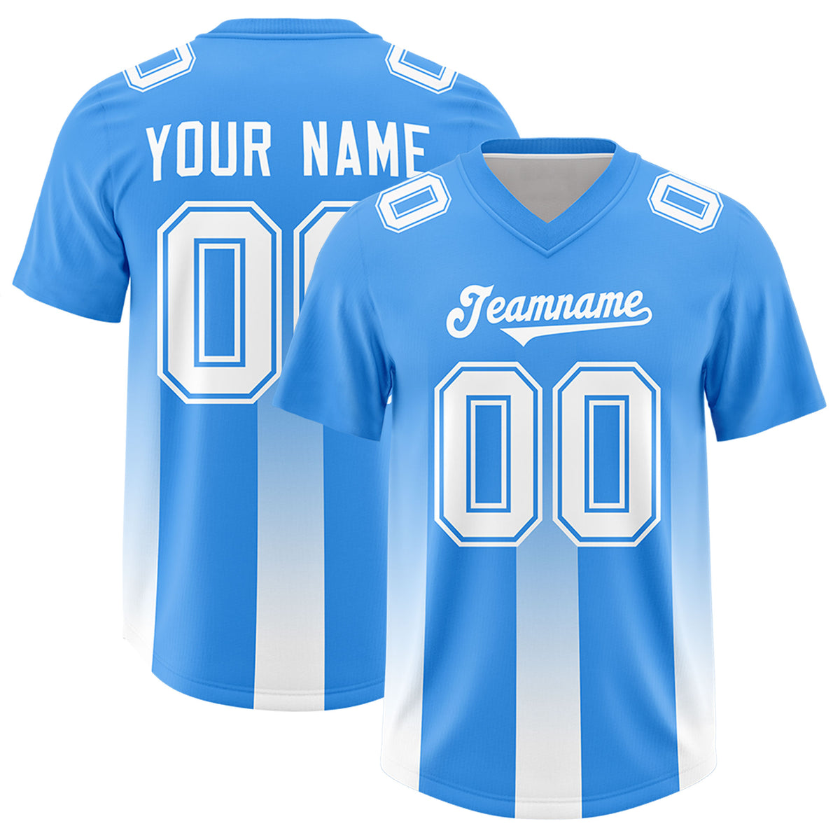 Custom Light Blue White Vertical Width Stripe Gradient Fashion Personalized Team Football Jersey