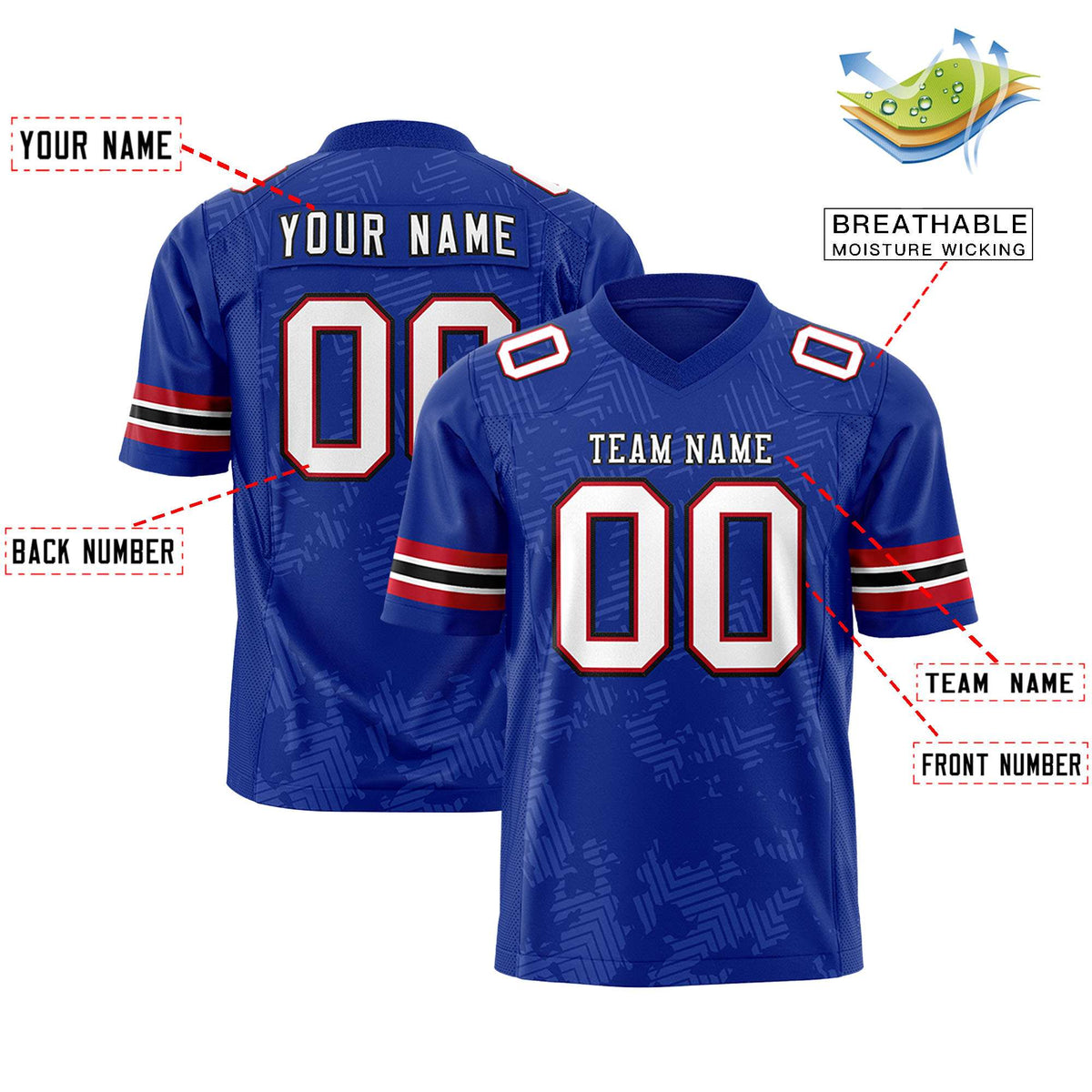 Custom Royal White-Black Personalized Graffiti Line Design Authentic Football Jersey