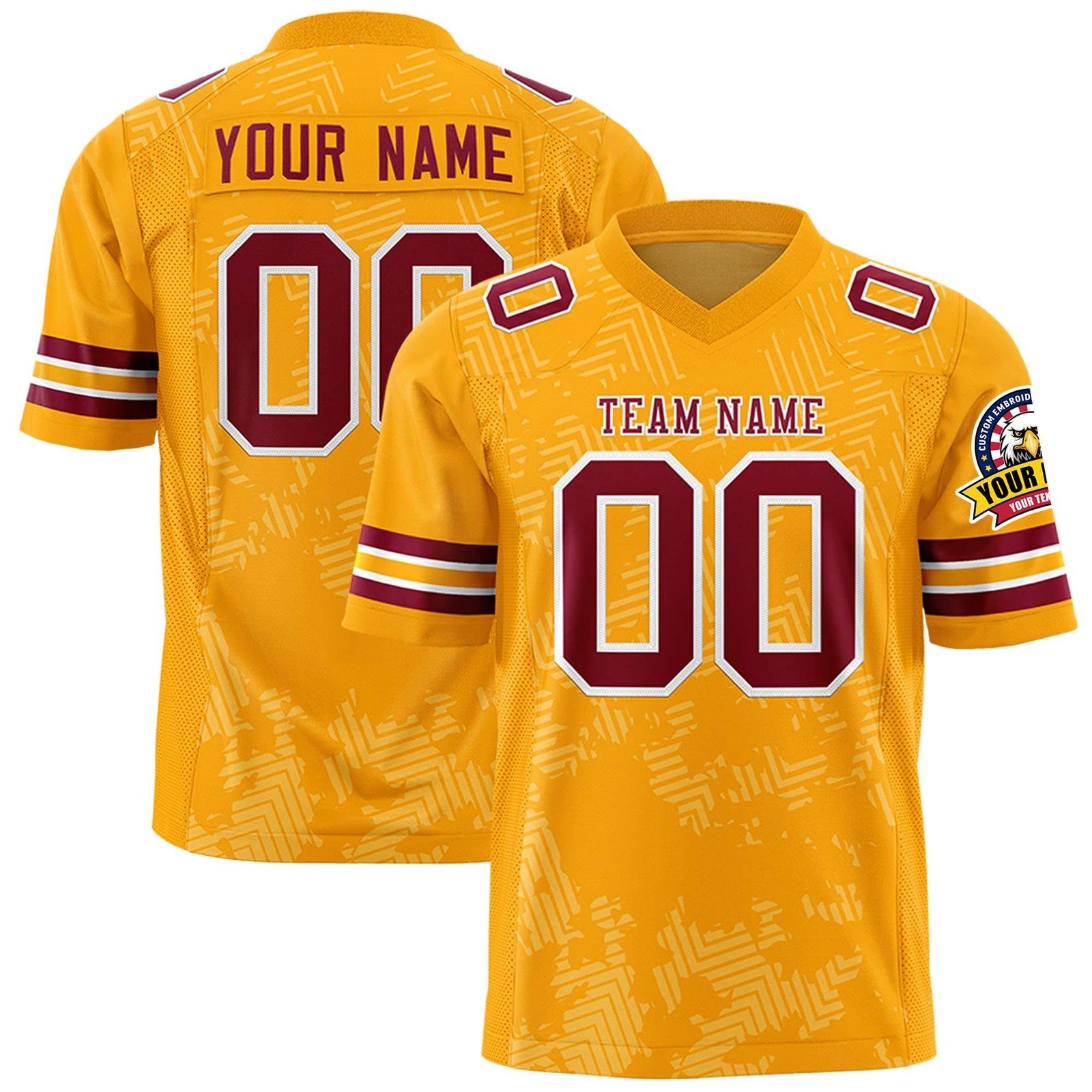 Custom Yellow Crimson Personalized Graffiti Line Design Authentic Football Jersey