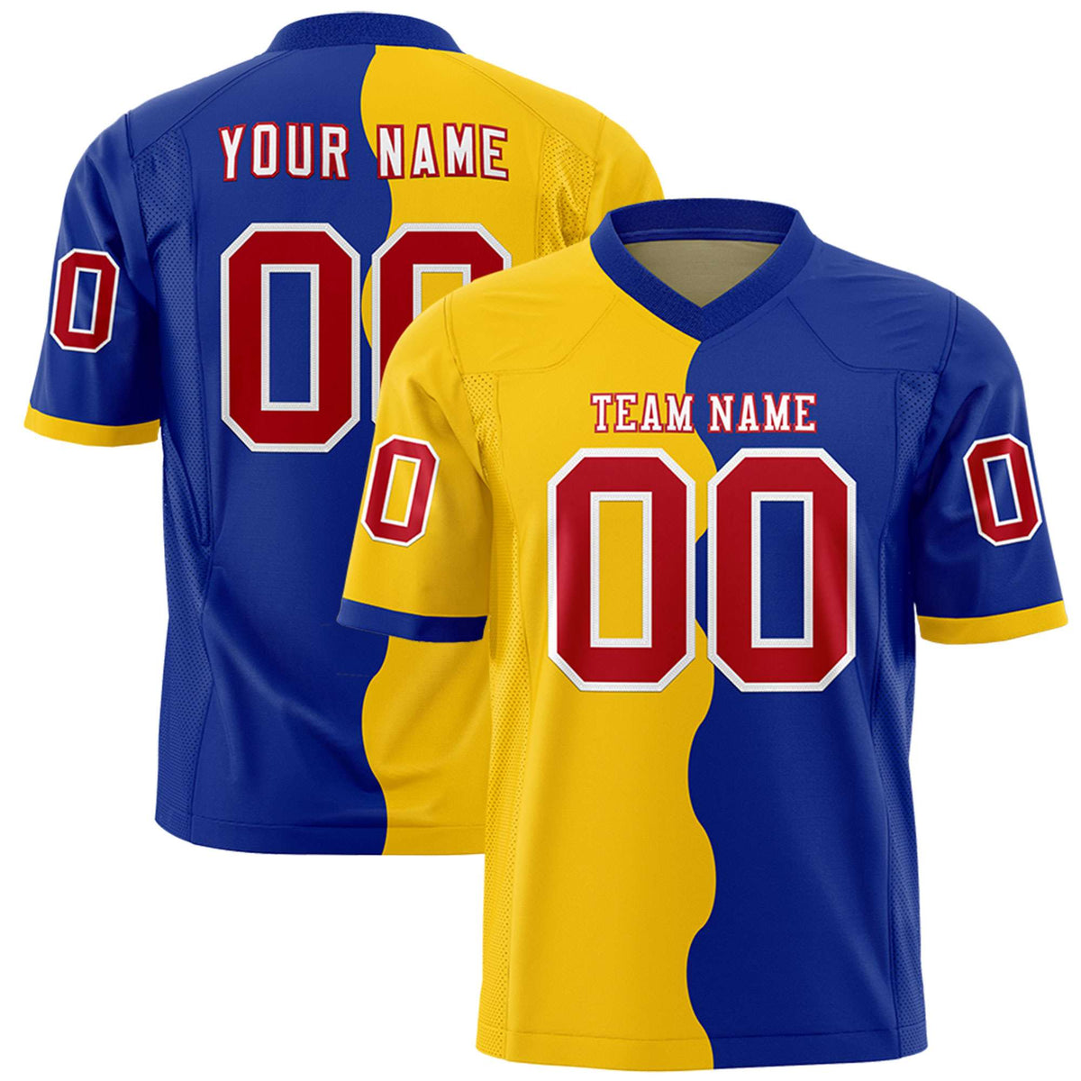 Custom Royal Gold Split Fashion Mesh Authentic Football Jersey