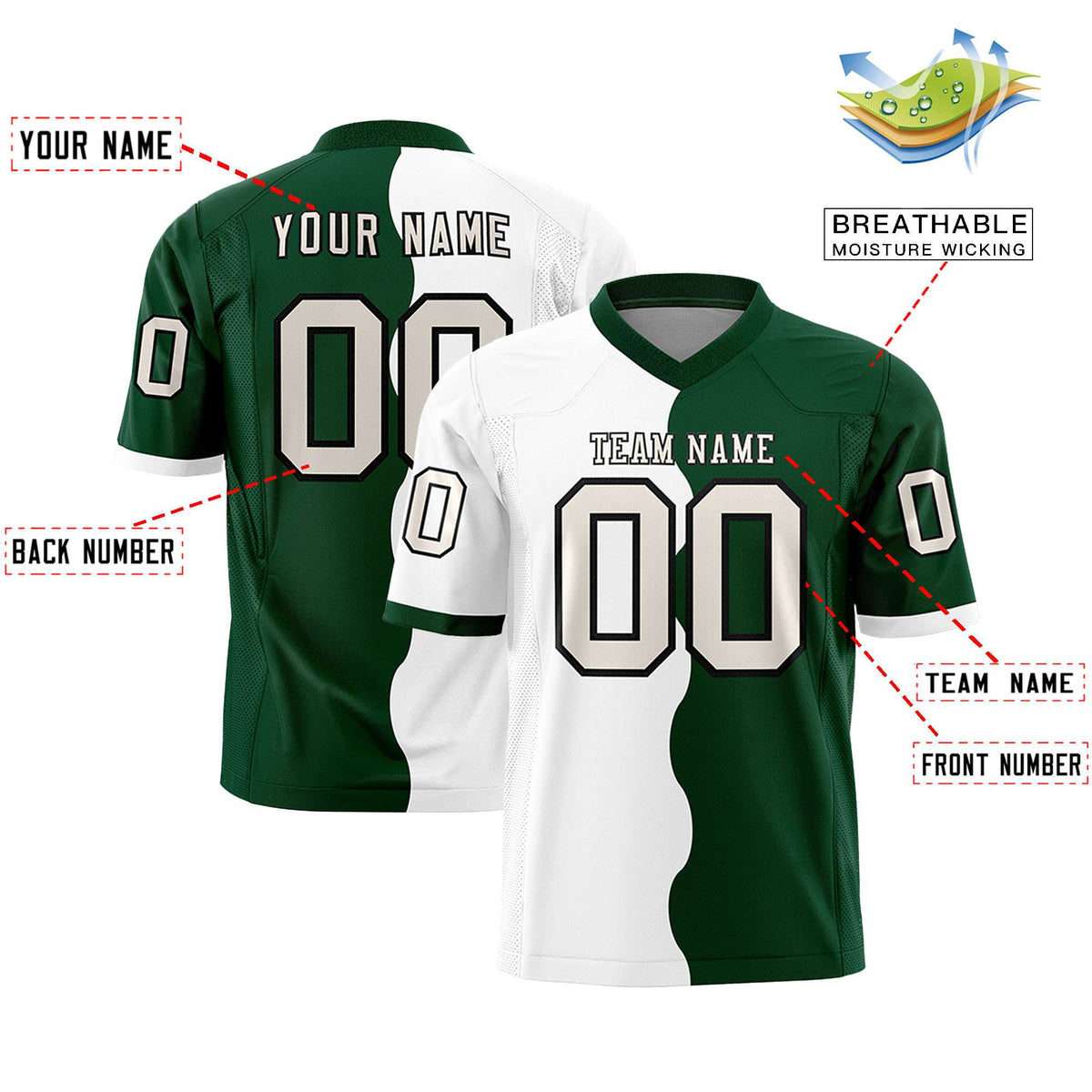 Custom Green White Split Fashion Mesh Authentic Football Jersey