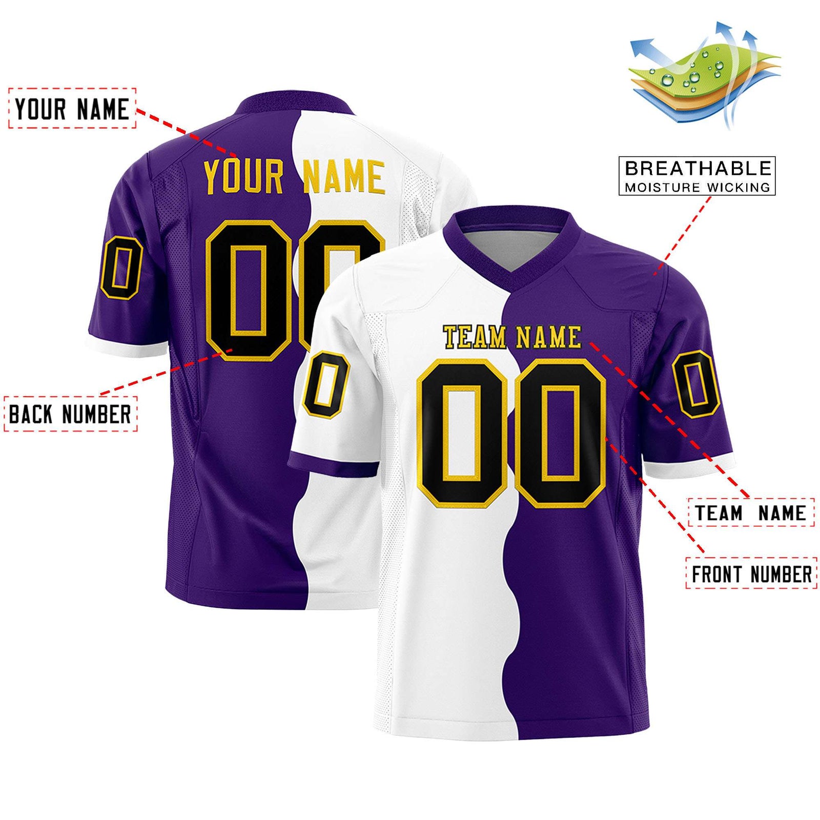 Custom Purple White Split Fashion Mesh Authentic Football Jersey