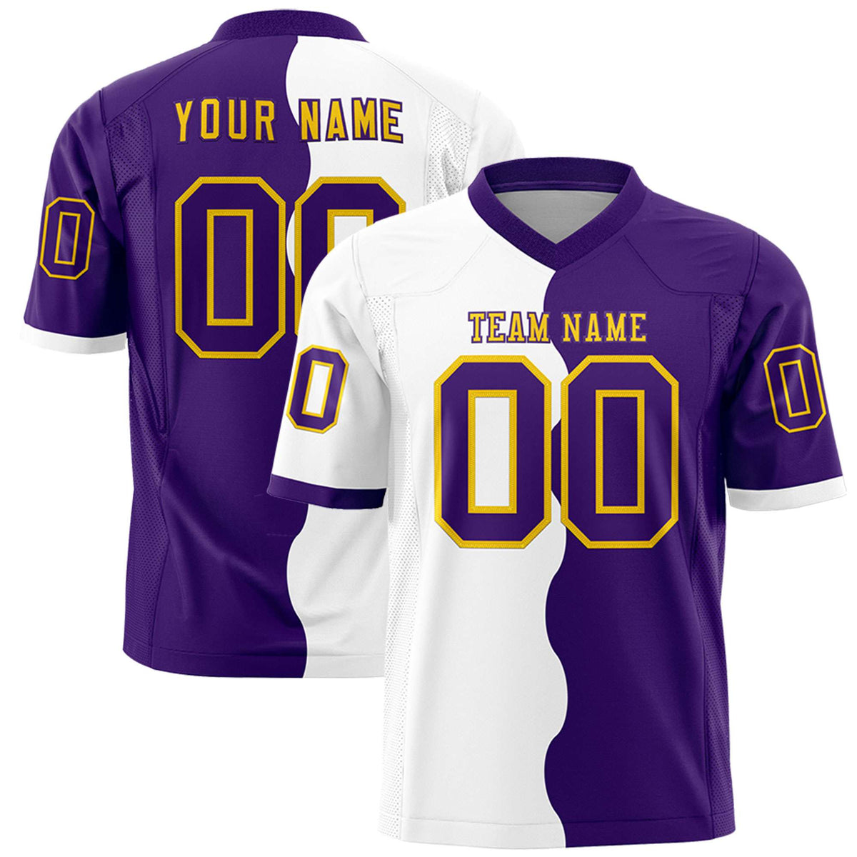 Custom Purple White Split Fashion Mesh Authentic Football Jersey
