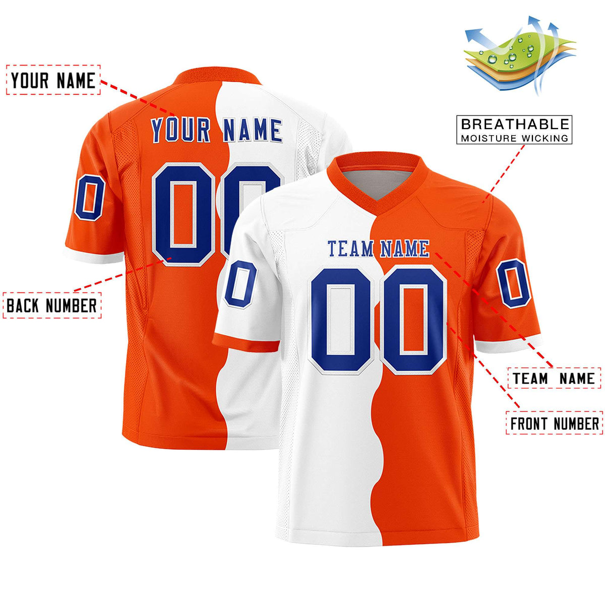 Custom Orange White Split Fashion Mesh Authentic Football Jersey