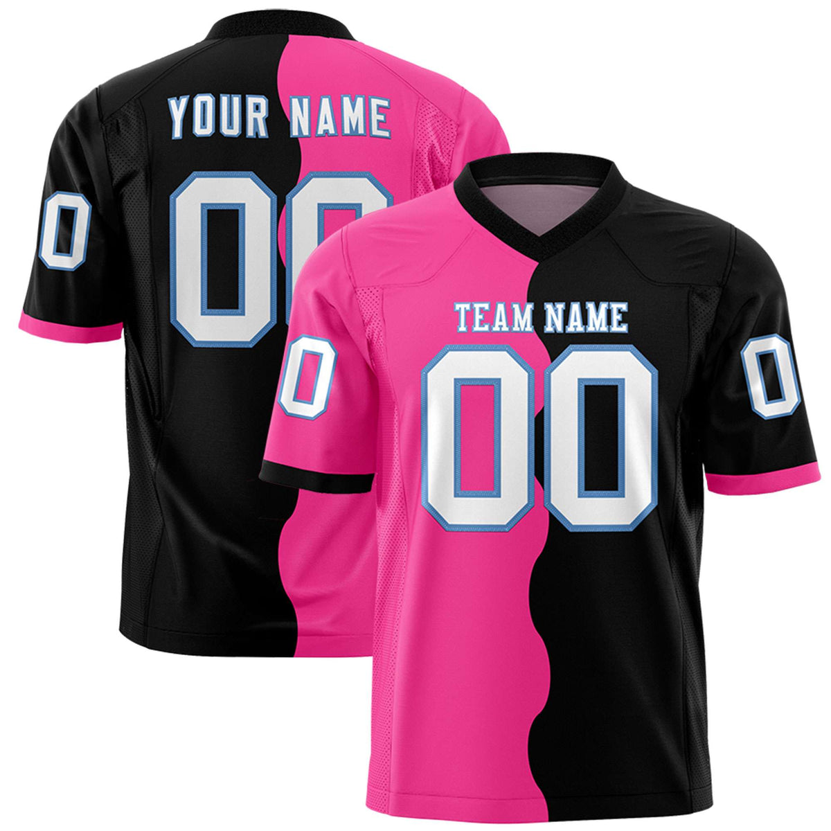 Custom Black Pink Split Fashion Mesh Authentic Football Jersey