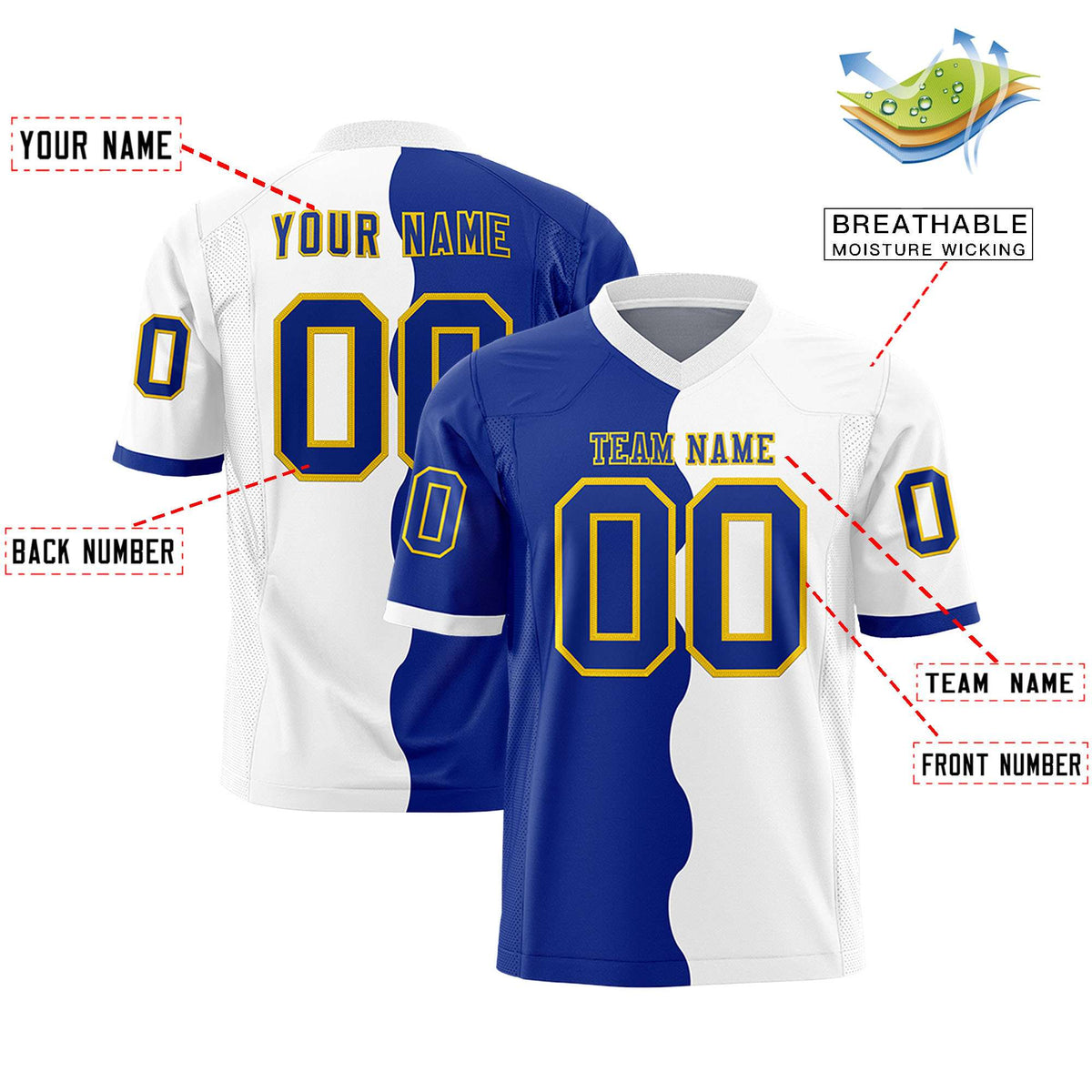 Custom White Royal Split Fashion Mesh Authentic Football Jersey