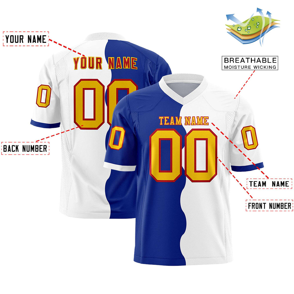 Custom White Royal Split Fashion Mesh Authentic Football Jersey