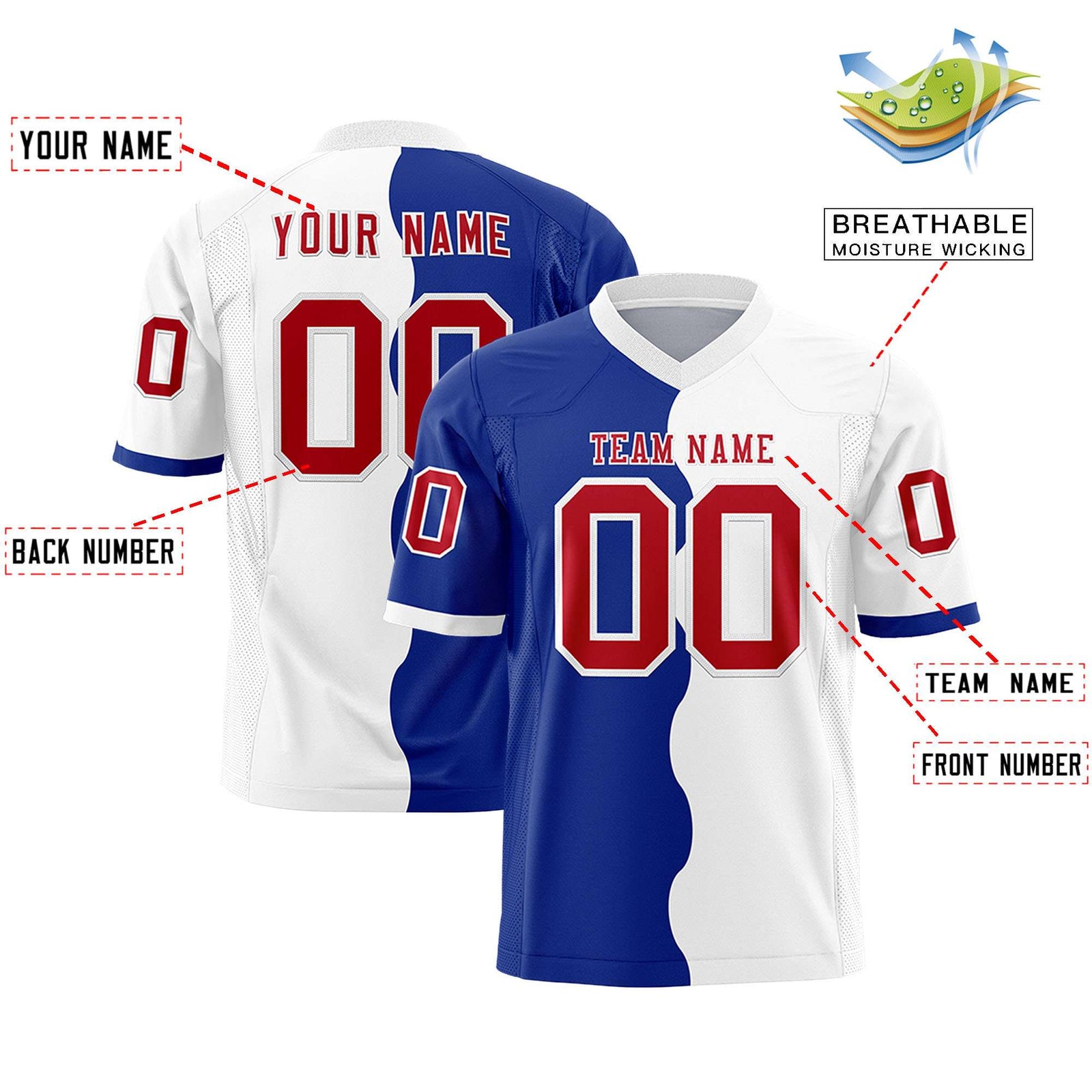 Custom White Royal Split Fashion Mesh Authentic Football Jersey