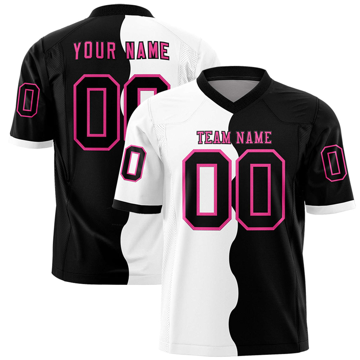 Custom Black White Split Fashion Mesh Authentic Football Jersey