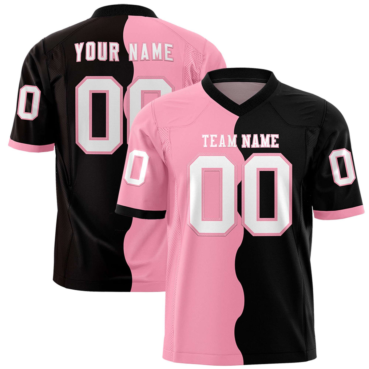 Custom Black Light Pink Split Fashion Mesh Authentic Football Jersey