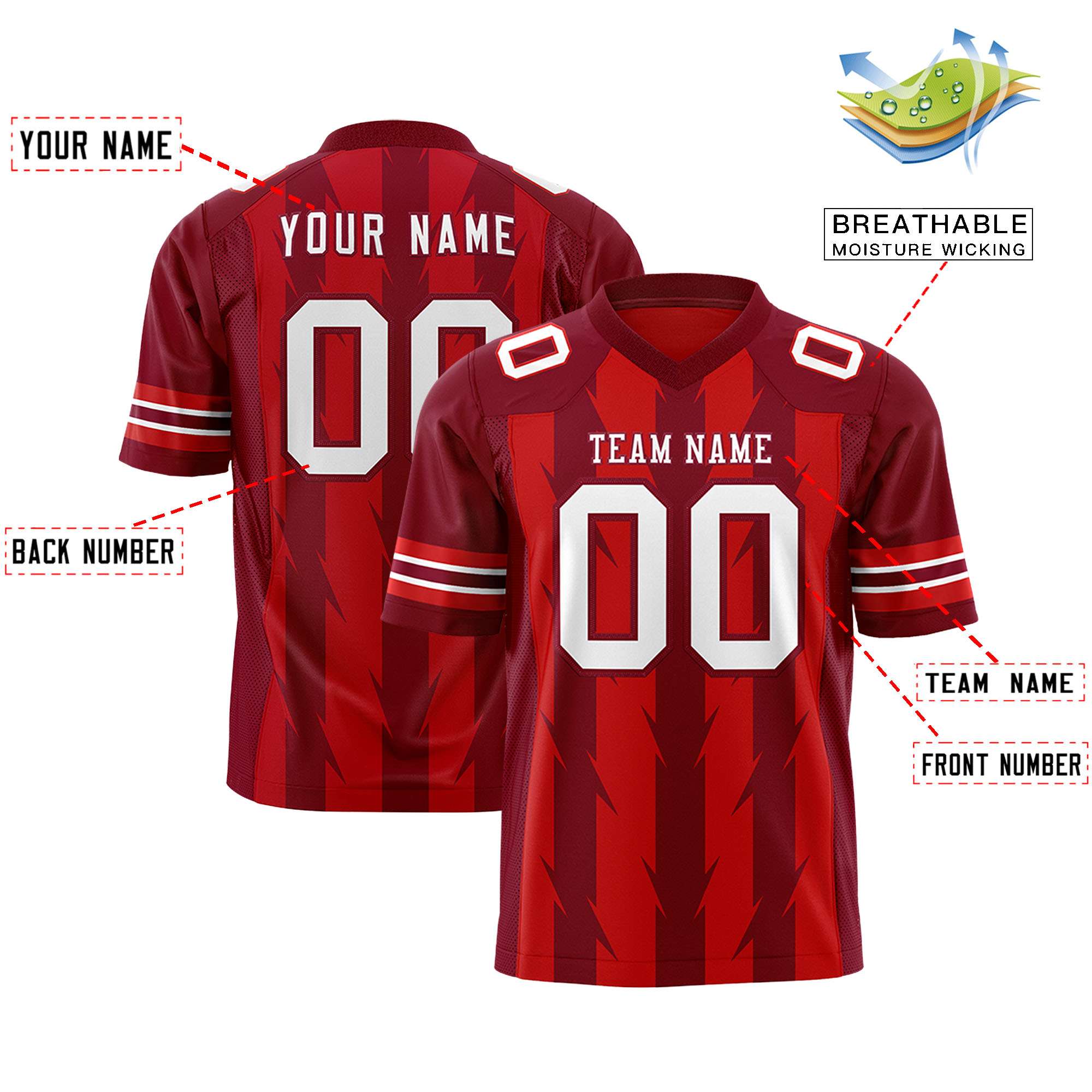 Custom Red Crimson Personalized Razr Stripe Graffiti Pattern Authentic Football Jersey
