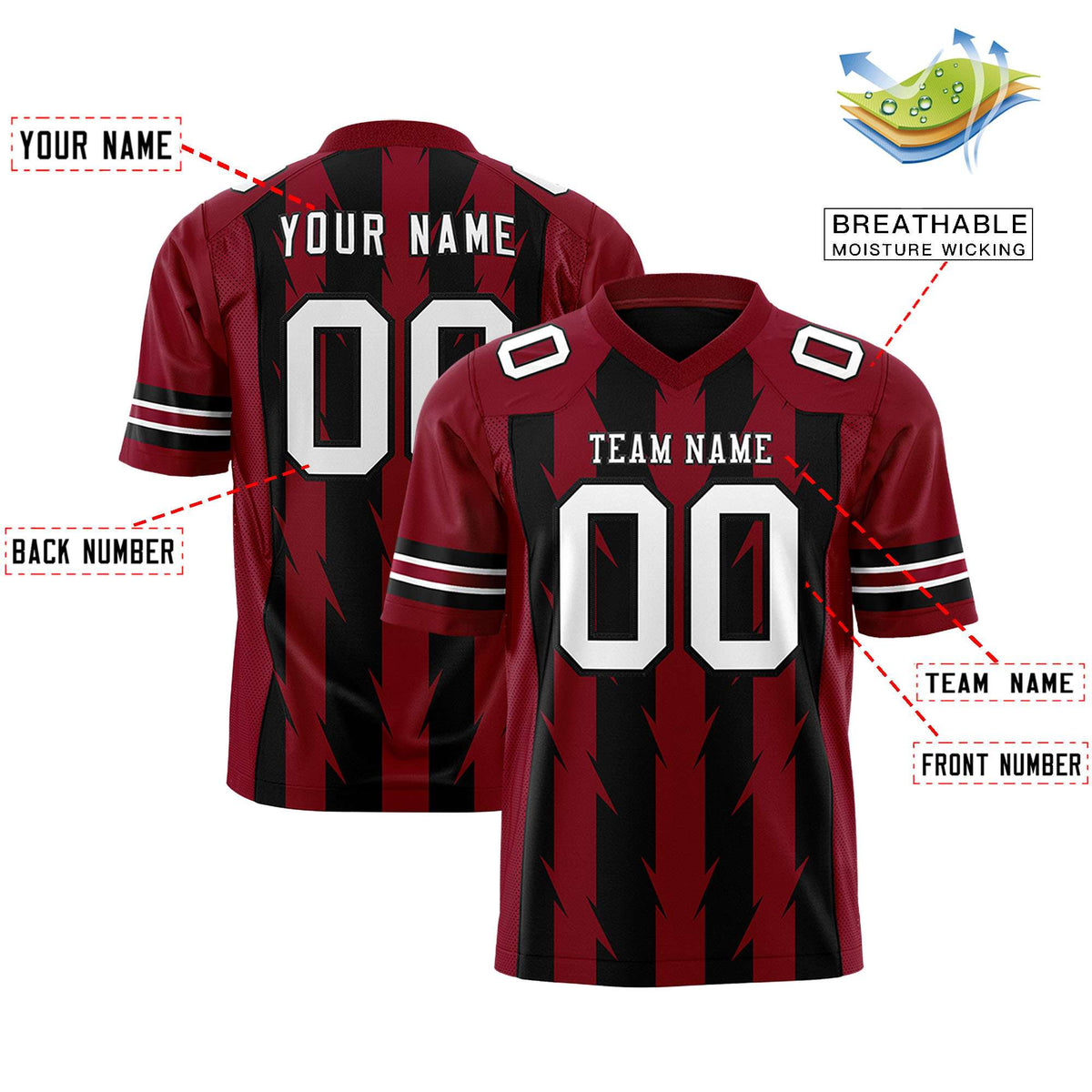 Custom Black and Crimson Graffiti Pattern Practice Flag Football Jerseys For Youth &amp; Mens| KXKSHOP